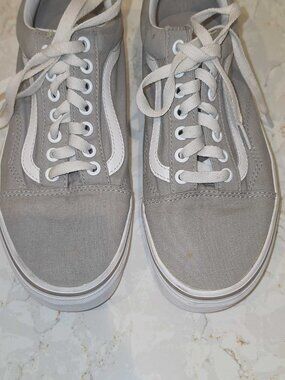 VANS Old Skool Gray Canvas Sneakers Womens 9 Mens 7.5 Low Top Lace Up Shoes